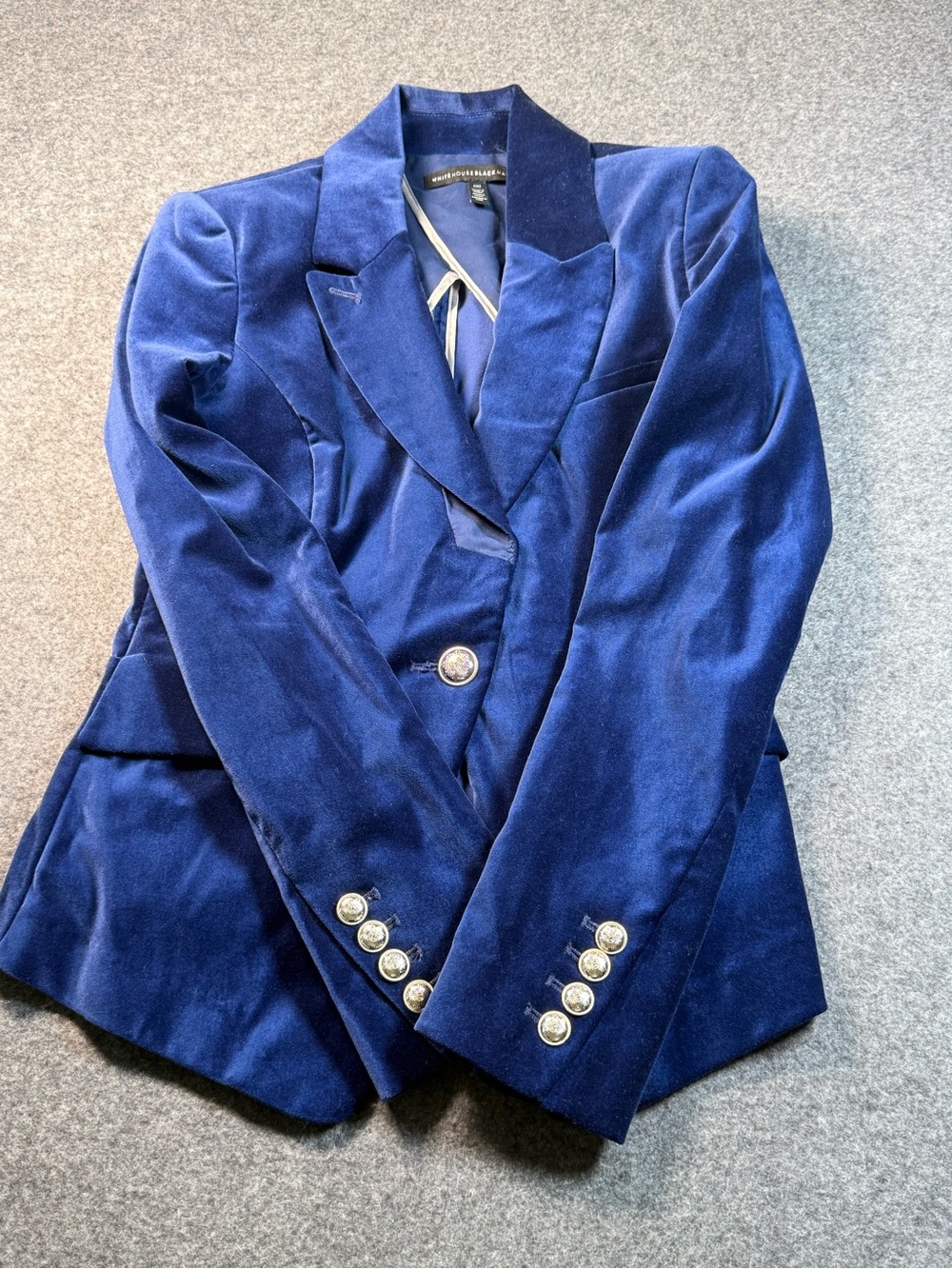 WHBM White House Black Market Navy Blue Velvet Blazer Gold Button Jacket Size 00 - Picture 6 of 13